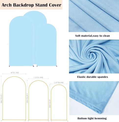 HAINARverS Set of 3 Stretchy Arch Backdrop Covers, Baby Blue, 6/6.6/7.2FT - Image 4