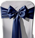 Pack of 50 Navy Blue Satin Chair Sashes Bows 7x108 Inch Chair Ribbons - Image 3