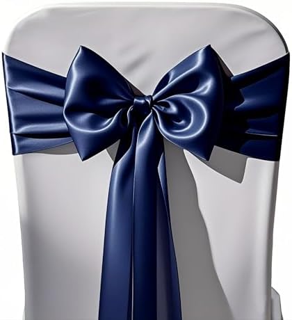 Pack of 50 Navy Blue Satin Chair Sashes Bows 7x108 Inch Chair Ribbons - Image 3