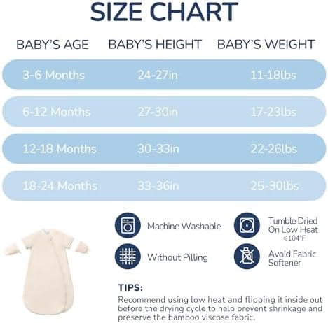 Rayon Made from Bamboo Sleep Sack 6-12 Months, Detachable Sleeves - Adjustable Warmth to Prevent Overheating, 1.0 TOG Breathable Wearable Blanket Toddler Sleeping Bag, Safe for Night Sleep - Image 7