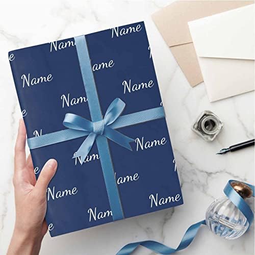 MyPupSocks Customized Logo Gift Wrapping Paper, Name Navy Blue Personalized Birthday Gift Wrap Paper with Text Funny Wrapping Paper Roll for Men Women Birthday Christmas 58x23 3 Rolls - Image 5