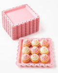 Plastic Serving Tray, 24 Pack Catering Trays Square Serving Platters Fast Food Trays, Reusable Plastic Tray For Party Anniversary Wedding Christmas Baby Shower (Pink) by Zitonyang