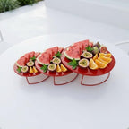 Red 3Pcs Half-Circle Nesting Metal Cake Stand Set 8/10/12 Inch Tray - Image 3