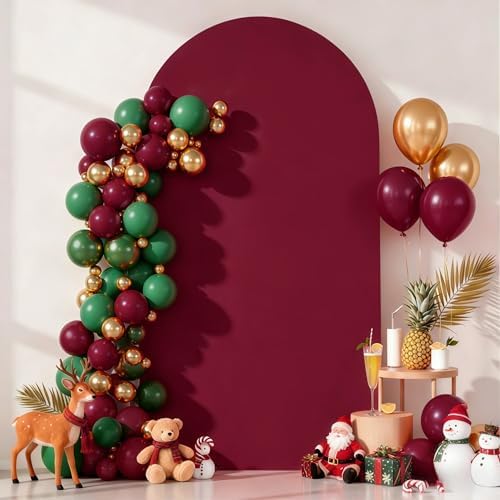 7.2FT Wine Red Arch Backdrop Cover - Spandex Fitted Wedding Arch Stand Covers Round Top Chiara Arch Backdrop Cover for Birthday Party Banquet Photo Background Decoration by WishCare