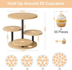 Cake Stand for 50 Cupcakes 360°Rotating Wooden Cupcake Display Stand Round Cookie Stands 4 Tiered Tray Stand for Parties Birthday Wedding Baby Shower Afternoon Tea Dessert Table, Oak - Image 3