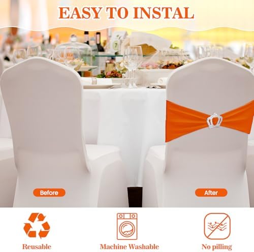 VitalCozy 50 Pcs Stretch Chair Sashes with Crown, Orange - Image 4
