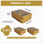 Pack of 2 Gold Rectangular Cookie Tins Container With Clear Lid, Multipurpose Tin Box, Festive Tin Box for Gift Giving, Cookies, Stationery & More - 7.25 x 5.25 x 2.25 Inches - Image 3
