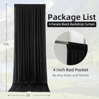 20ft×10ft Black Backdrop Curtain, Wrinkle Free Thick Polyester Drapes for Backdrop, 4 Panels 5ft x 10ft Photo Backdrop Curtains for Parties Birthday Wedding Graduation Photography Background Cloth - Image 2