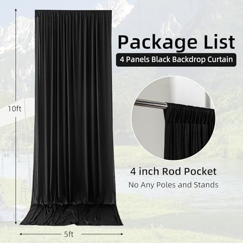 20ft×10ft Black Backdrop Curtain, Wrinkle Free Thick Polyester Drapes for Backdrop, 4 Panels 5ft x 10ft Photo Backdrop Curtains for Parties Birthday Wedding Graduation Photography Background Cloth - Image 2