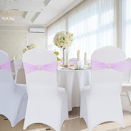 Pack of 120 Spandex Chair Sashes Bows Stretch Chair Cover Band with Buckle Slider Universal Elastic Chair Ties for Wedding Banquet Party Event Decoration (Lavender) - Image 6