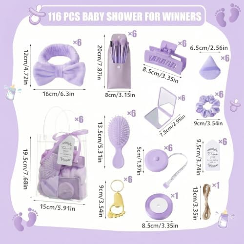 116Pcs Baby Shower Prizes Game Winners Favors Gifts Set (Purple) - Image 2