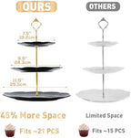 DUJUST Luxury Larger 3-Tier Cupcake Stand Tower, British Style Porcelain Serving Tray with Golden Trim, Food Grade Dessert Display Stand for Tea Party & Home Décor - 45% Black Larger Plates - Image 5