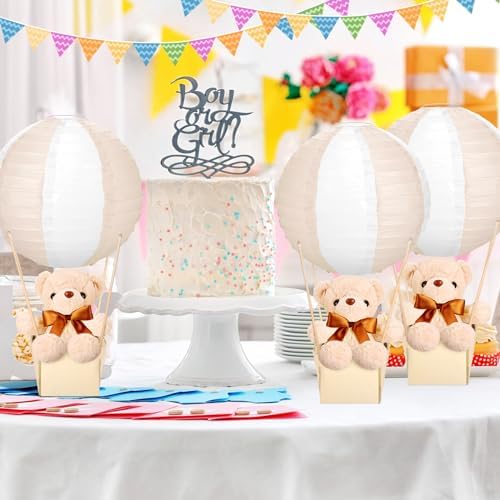 Baquler 12 Sets Hot Air Balloon Centerpieces Bear, Mixed Style, Beige White - Image 6