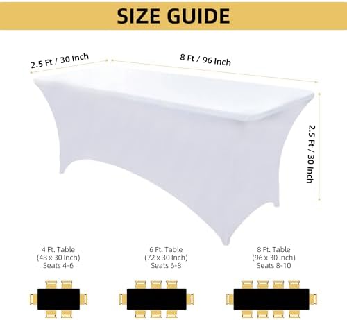 10-Pack 8ft White Spandex Table Covers for Rectangle Folding Tables - Washable Elastic Tablecloth - Ultimate Fitted Table Protector for Parties, Trade Shows, Banquet, and Wedding - Image 4