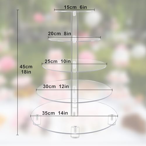 YestBuy Lager Cupcake Stand for 50 Cupcakes, 5 Tier Round Cupcake Tower，Acrylic Cupcake Holder with Base for Dessert Table Wedding Birthday Party- Clear, 16 Inch - Image 4