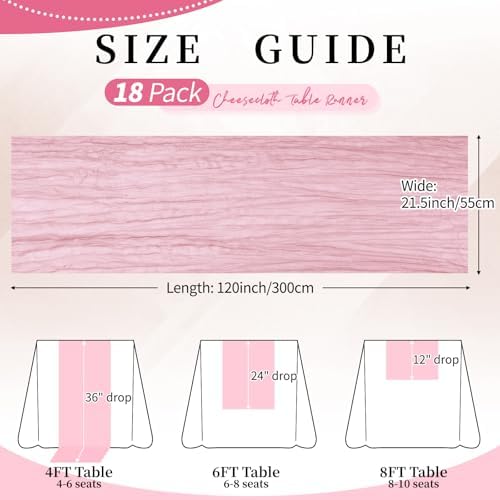 18 Pack Pink Cheesecloth Table Runner 21.5x120 Inch, Semi Sheer Boho Gauze Cheese Cloth Fabric Table Runners 10 FT Long for Wedding Party Baby Shower Birthday Home Decor - Image 3