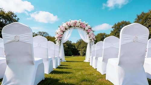 Spandex White Chair Sashes 100 Pack Wedding Chair Bows Bands Silver Buckles - Image 5