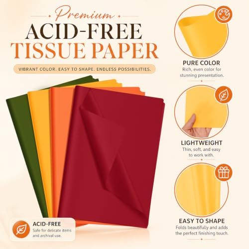 500 Sheets Fall Tissue Paper Bulk Orange Burgundy Yellow Green 15 x 20 Inch - Image 3