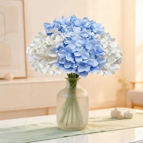 65Pcs Whiteblue Hydrangea Artificial Flowers Bulk，Realistic Silk Fake Flowers with Stems，Faux Hydrangea Flowers for Wedding Home Decor Centerpieces Living Room Party Baby Shower Decoration - Image 4