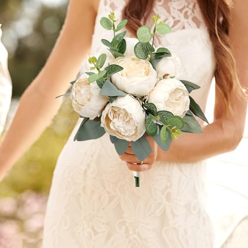 50Pcs Artificial Peonies Flowers Bulk, 4’’ - Champagne - Image 6