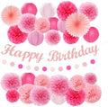 Light-Hot Pink Party-Decorations Paper-Flowers Lanterns - 29pcs Happy Banner Girl Birthday Decor Tissue Pom Poms Streamers, Bridal Baby Shower Wedding Bachelorette Valentine Hanging Supplies Hugfond by Hugfond