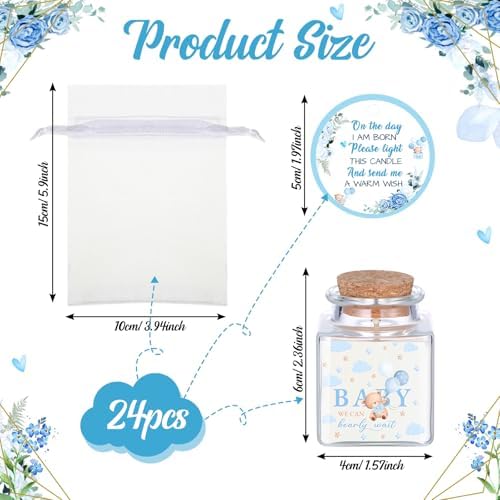 Reallnaive 24 Sets Bear Baby Shower Candle Favors for Guests Including 1.5 oz Unscented Jar Candles with Thank Tags and Return Gift Bags for Boy Girl Baby Shower Neutral Gender Reveal Party (Blue) - Image 2