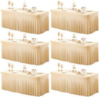 Shillance 6 Packs Champagne Spandex Tableclothes for 8 Foot Rectangle Table, Spandex Table Covers 8FT Stretch Table Skirts Wrinkle Free Fitted Table Cloth for Event, Wedding, Banquet & Parties by Shillance