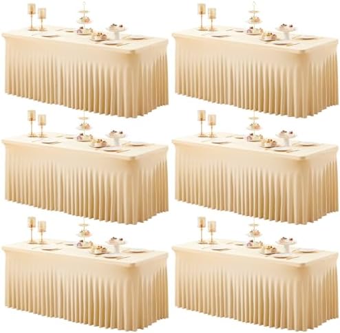 Shillance 6 Packs Champagne Spandex Tableclothes for 8 Foot Rectangle Table, Spandex Table Covers 8FT Stretch Table Skirts Wrinkle Free Fitted Table Cloth for Event, Wedding, Banquet & Parties by Shillance