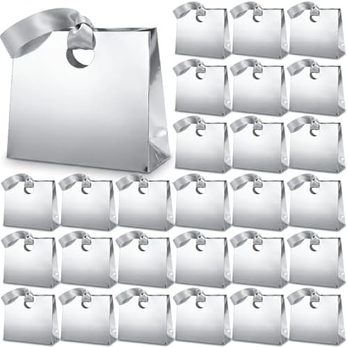 Feifeiya 30 Pcs Small Silver Gift Bags with Ribbon Handles by Feifeiya