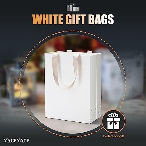 40pcs Medium Size White Paper Gift Bags with Ribbon Handles - Bulk Wedding & Party Bags - Image 2