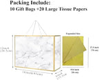 CMECIAL 10 Extra Large Marble Gift Bags with Tissue Papers - 16" White Large Size Wedding Gift Bags Bulk - Image 2