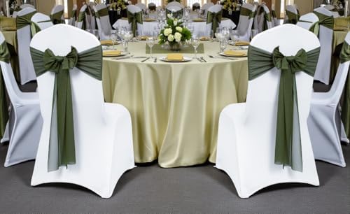 MDS Pack of 75 Chiffon Chair Sashes for Wedding & Event Décor - Olive Green - Image 2