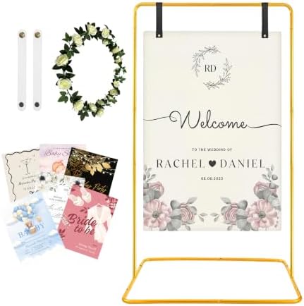 Wedding Welcome Sign Stand Fabric Banner Stand With Design Bundle Rose Vine - Image 2