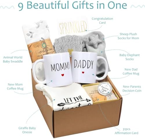 New Mom Gifts for Women, 9pcs Pregnancy Gifts for Expecting Mom, Cute Baby Gifts New Parents Gifts for Couples with Mom and Dad Mugs for Gender Reveal, Baby Shower, First Time Mom Gifts (Blue Gray) - Image 2