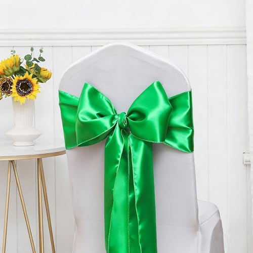 Pack of 50 Satin Emerald Green Chair Sashes Bows 7 X 108 Inch Universal Forest Green Chair Ribbons Ties for Wedding Ceremony Party Birthday Anniversary Engagement Christmas Outdoor Event Decor - Image 4