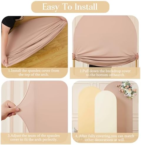 Cream Champagne Arch Backdrop Cover Set of 3 Party Wedding Arch Covers Stretchy Backdrop 6FT 6.6FT 7.2FT Decorations Baby Shower Bridal Shower Photo Birthday Arch Stand Cover Spandex - Image 4