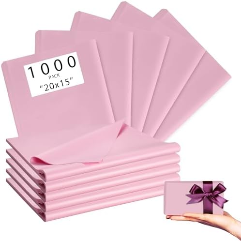PINWATT 1000 Sheets 20"X15" Pink Tissue Paper Bulk for Gift Bags - Wrapping Tissue Paper for Birthday Weddings Showers Gift Packaging Arts Craft Party Favor Decoration Wrapping Supplies by PINWATT