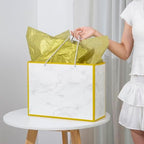 CMECIAL 10 Extra Large Marble Gift Bags with Tissue Papers - 16" White Large Size Wedding Gift Bags Bulk - Image 3