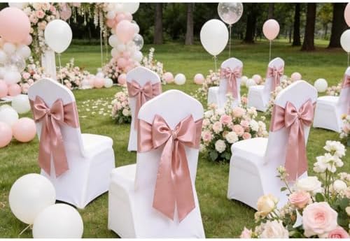 50 Pack Satin Blush Pink Chair Sashes for Wedding Gender Reveal Party Birthday Reception, Banquets Chairs Decorations, Blush Pink Satin Chair Bows for Folding Chairs, Light Rose Gold Color - Image 3