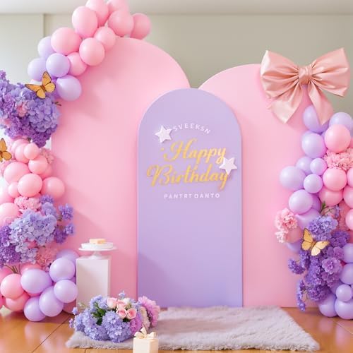 Pink and Purple Arch Cover 3 Set-7.2FT, 6.6FT, 6FT Arch Backdrop Cover Spandex Fitted 2-Color Fabric Stand Covers for Baby Shower Girls Mermaid Birthday Party Wedding Photo Background Decorations by Suppromo