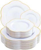 Liacere 50PCS White Plastic Plates - Heavy Duty Disposable - White and Gold Plastic Plates Include 25PCS 7inch and 10inch plates for Party & Baby Shower Gifts by Liacere