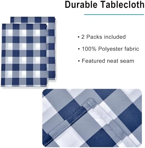 Hiasan Checkered Tablecloth, 2 Pack, 60 x 84 inch, Navy Blue and White - Image 3