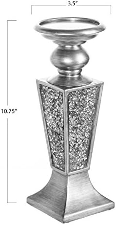 Creative Scents Schonwerk Silver Pillar Candle Holder Set of 2 - Crackled Mosaic Design - Centerpiece Table Decoration - Coffee Table Decor - Decoration Centerpiece for Living/Dining Room - Best Gift - Image 5