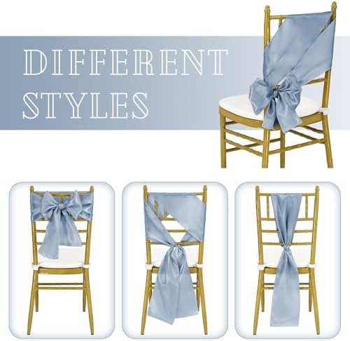 fani 60 PCS Satin Chair Sashes, 7x78 Inch, Dusty Blue - Image 4