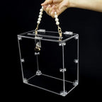SHUMEI Clear Acrylic Suggestion Box with Pearl Handle and Heart Clasp, Portable Ballot Box for Wedding Cards, Elegant Display Box for Boutique Tips and Events by SHUMEIHardwareDoorLock
