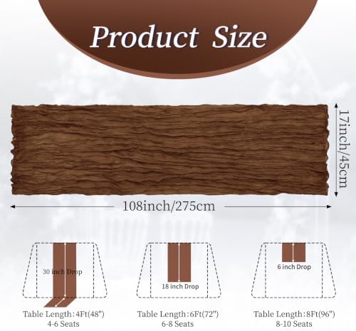 20 Pack Brown 17 x 108 Inch Cheesecloth Table Runner - Boho Gauze Sheer Fabric for Wedding Baby Shower Party Home Decor - Image 2