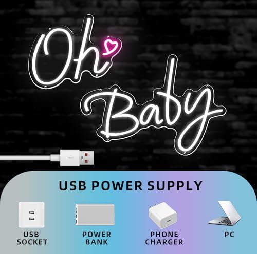 Oh Baby Neon Sign for Backdrop Wall Decor 37.7x15.7inch White - Image 3
