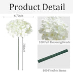 100 Pcs Faux White Hydrangea Artificial Flowers Bulk, Fake Silk Hydrangea Flowers Heads with Stems for Wedding Decorations Garden Party Baby Shower Porch Home Decor Table Centerpieces - Image 3