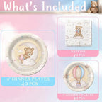 Teddy Bear Gender Reveal Baby Shower Decorations for 40 Guests, We Can Bearly Wait Baby Shower Plates and Napkins Set, Pink Blue Bear Party Supplies, Neutral Baby Shower Tableware Decor - Image 2