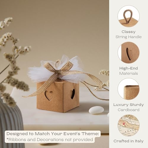 Boxes Craftory Pack of 25 Favor Boxes with Twine Handles (1.96 x 1.96 x 1.96 inch) - Ideal for Wedding Party and Bridal Shower Gift Boxes - Havana - Image 3